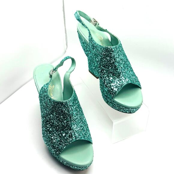 3.1 PHILLIP LIM turquoise glitter Party Platform Sandals size 35 / US 5 - Picture 2 of 15